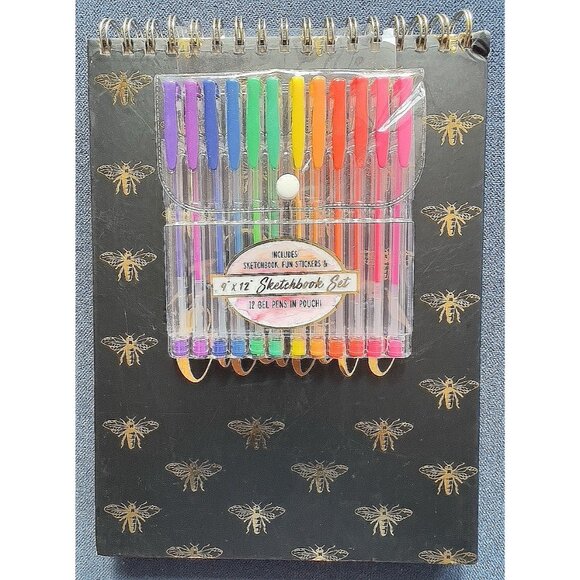 Bee Creative 9 X 12 Sketchbook Set 12 Gel Pens & Fun Stickers Artist Gift Crafts - Picture 2 of 11